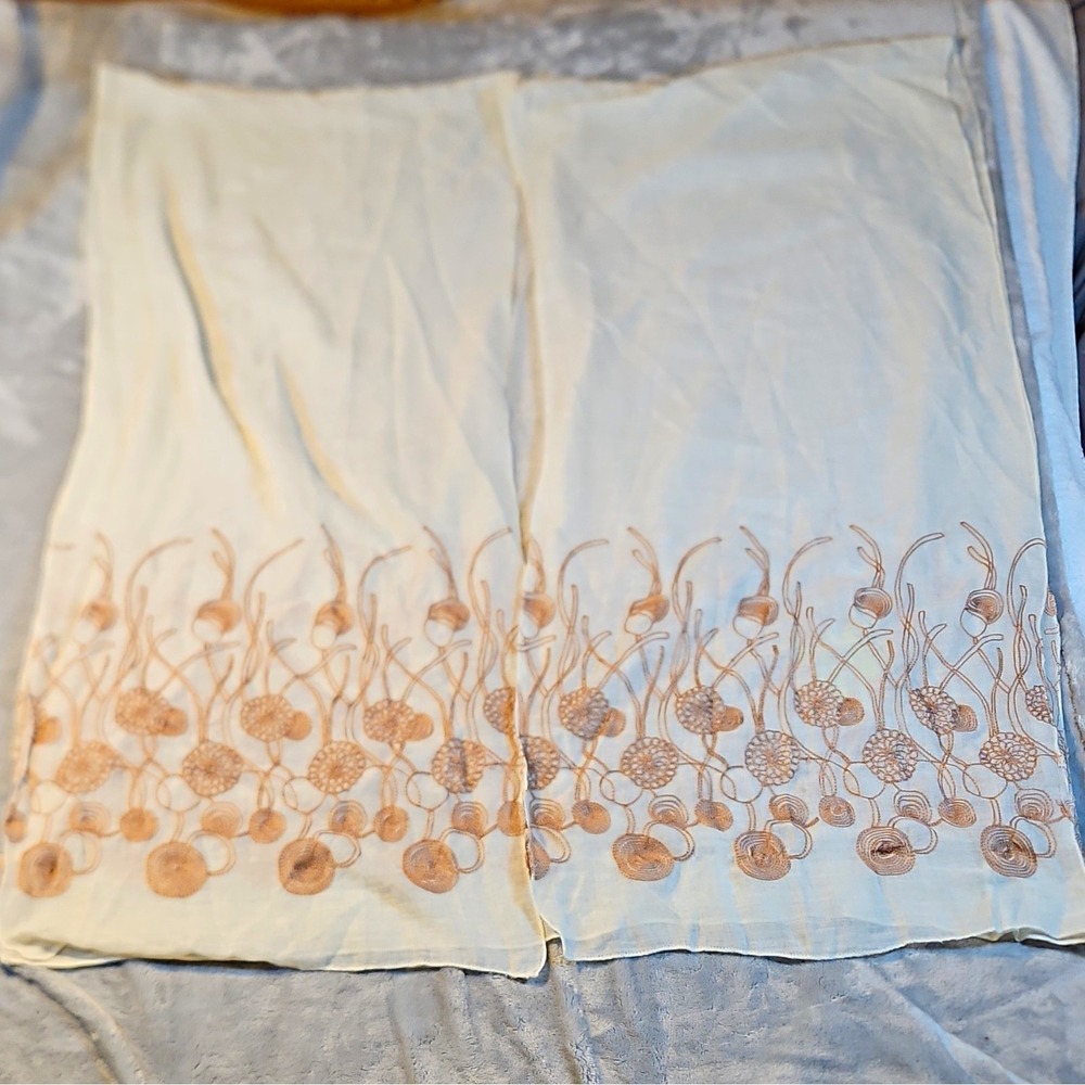 Women's Ivory Brown Floral Embroidered Square Scarf 34x34 Cotton Polyester